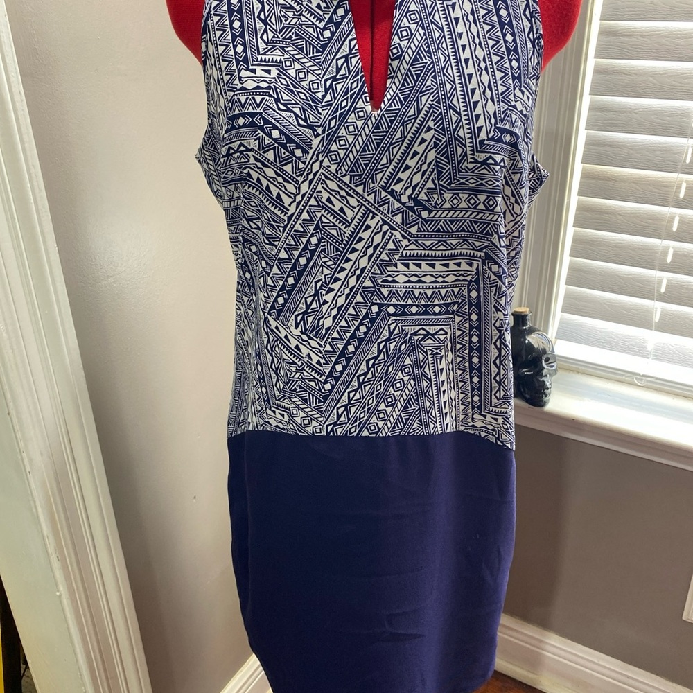 Pixley Blue and White Geometric Midi Dress